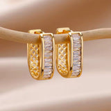 Shiny Zircon Circle Square Hoop Earrings