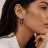 18K White Gold Created Blue Sapphire Hoop Earrings