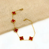 Luxe Carnelian Red 5 Motifs Clover Bracelet