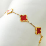 Luxe Carnelian Red 5 Motifs Clover Bracelet