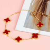 Luxe Carnelian Red 5 Motifs Clover Bracelet