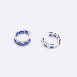 18K White Gold Created Blue Sapphire Hoop Earrings