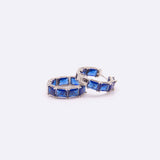 18K White Gold Created Blue Sapphire Hoop Earrings