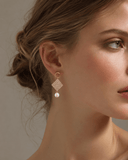 14k Gold Canvas Square with White Pearl Earring