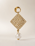 14k Gold Canvas Square with White Pearl Earring