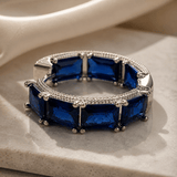 18K White Gold Created Blue Sapphire Hoop Earrings